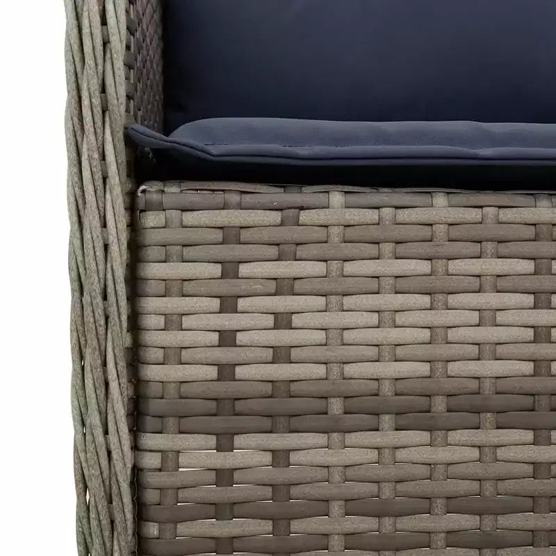 vidaXL Salon de jardin 7 pièces en résine tressée grise avec coussins bleus et table en verre trempé