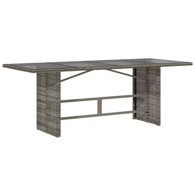 vidaXL 7-Piece Patio Dining Set - Gray Poly Rattan with Navy Blue Cushions, Adjustable Reclining Chairs, Tempered Glass Top Table for Garden/Outdoor
