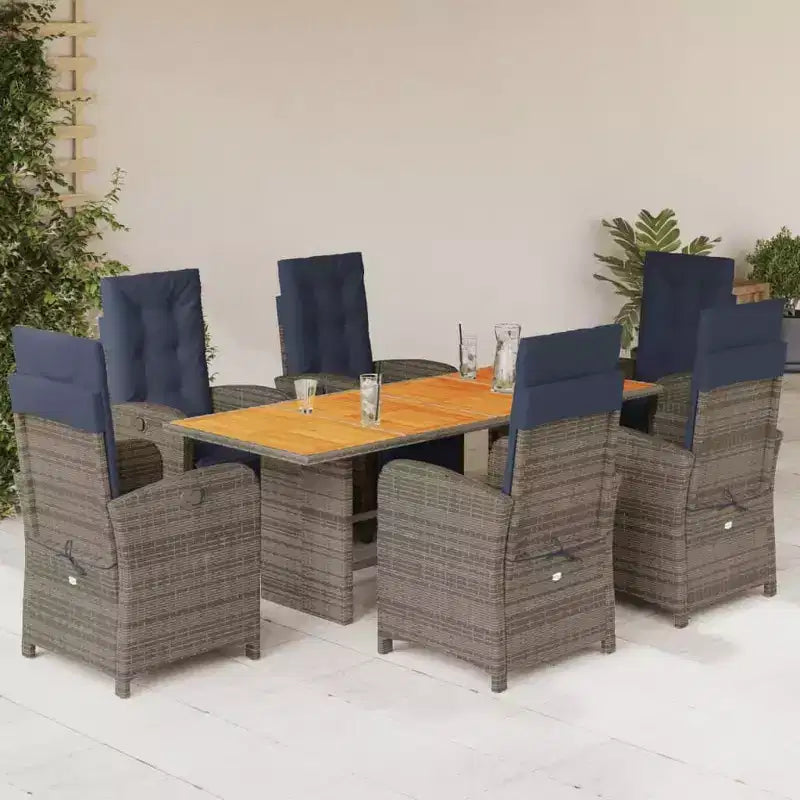 vidaXL Patio Dining Set with Cushions Outdoor Table and Chair Gray Poly Rattan