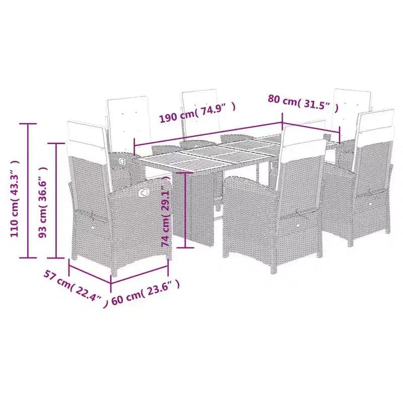 vidaXL Patio Dining Set with Cushions Outdoor Table and Chair Gray Poly Rattan