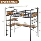 Acekool Twin Loft Bed with L-Shaped Desk, 2 Open Shelves, Mesh Panel, Guardrail, Ladder