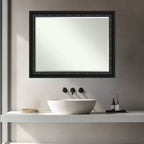 Amanti Art Downton Miroir mural de salle de bain en bois biseauté noir 27,5 x 21,5 po