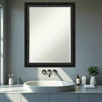 Amanti Art Downton Miroir mural de salle de bain en bois biseauté noir 27,5 x 21,5 po