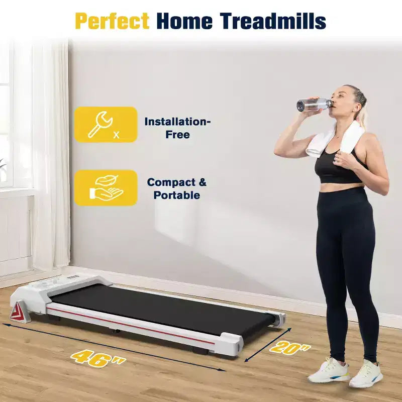 Redliro Walking Pad Treadmill with Incline, Portable Under Desk Treadmill for Home Office, Compact Walking Pad with Smart LED Display, Black
