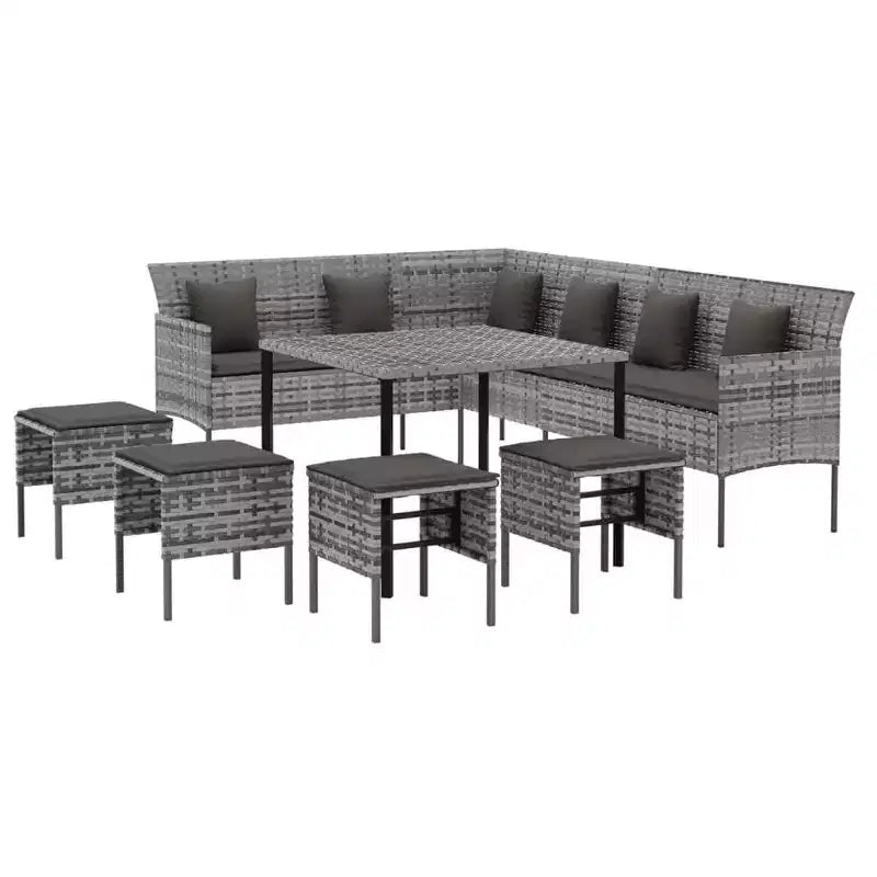 vidaXL Garden Dining Set Gray PE rattan Large Durable