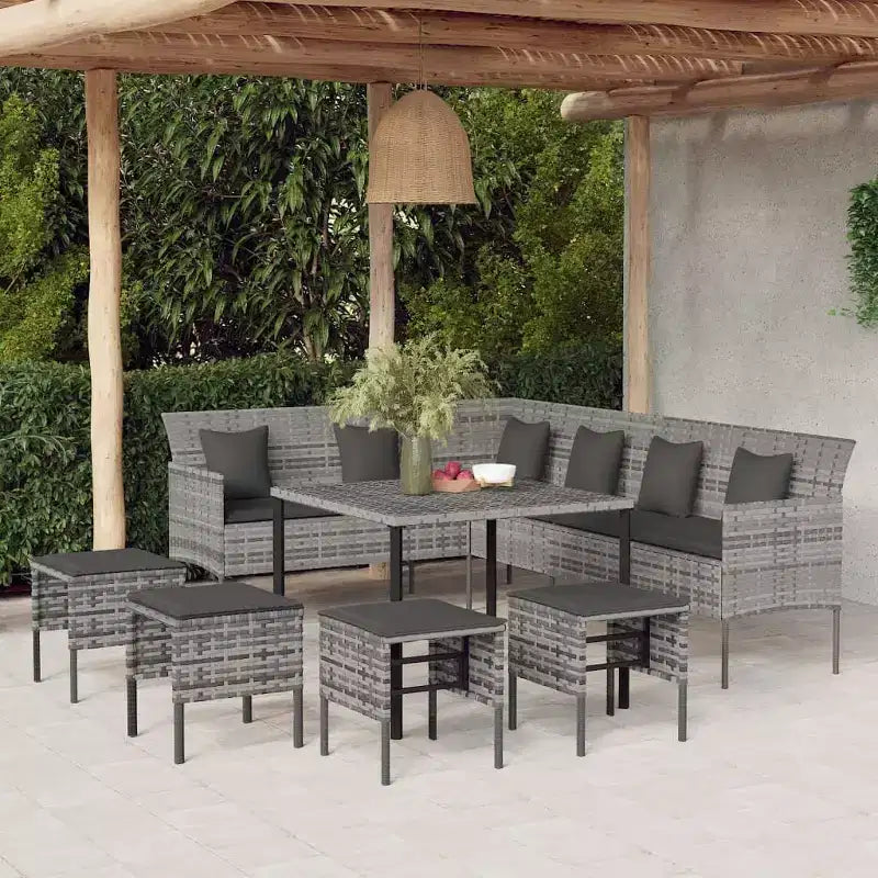 vidaXL Garden Dining Set Gray PE rattan Large Durable