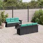 vidaXL 7 Piece Garden Sofa Set with Cushions Black and Blue Poly Rattan