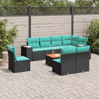 vidaXL 9 Piece Patio Sofa Set with Cushions Black Poly Rattan - Black and Blue