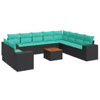 vidaXL 11 Piece Patio Sofa Set with Cushions - Black and Blue Poly Rattan