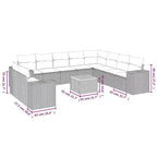 vidaXL 11 Piece Patio Sofa Set with Cushions - Black and Blue Poly Rattan