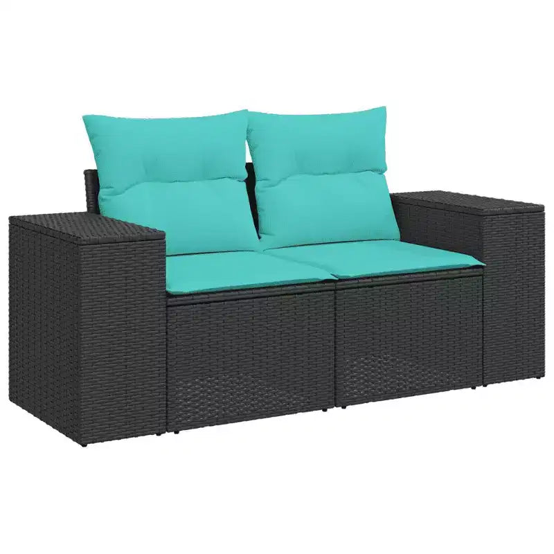 vidaXL 11 Piece Patio Sofa Set with Cushions - Black and Blue Poly Rattan