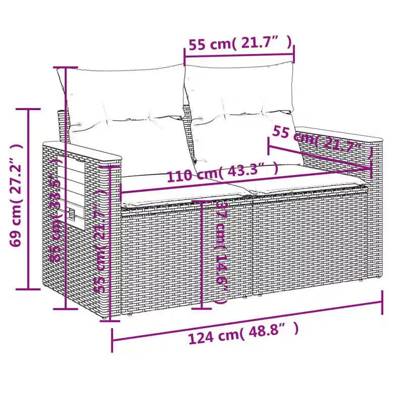 vidaXL Garden Sofa Set Grey PE rattan 6 Piece Set Adjustable Armrests