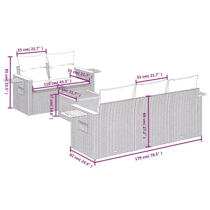 vidaXL Garden Sofa Set Grey PE rattan 6 Piece Set Adjustable Armrests