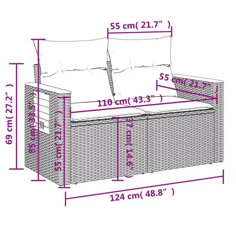 vidaXL Garden Sofa Set Grey PE rattan Standard Modular