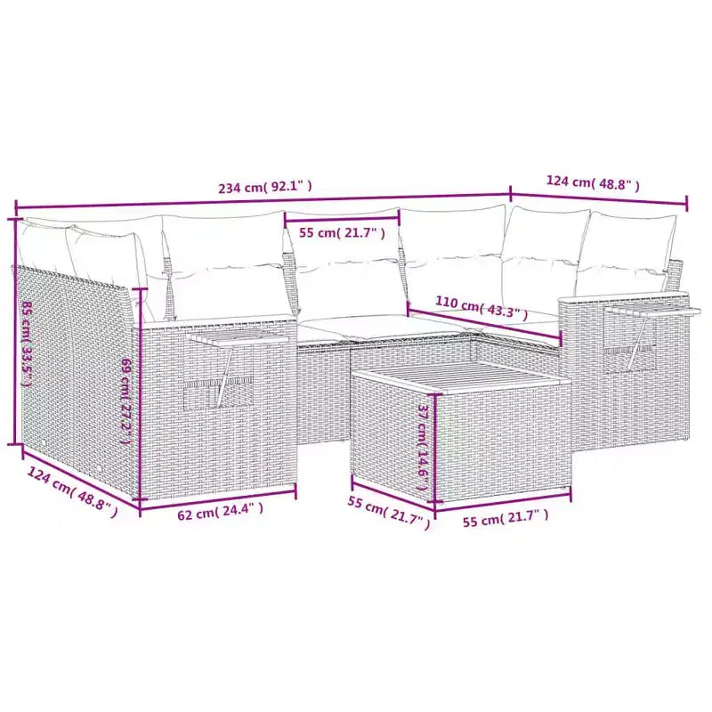 vidaXL Garden Sofa Set Grey PE rattan Large Adjustable Feet