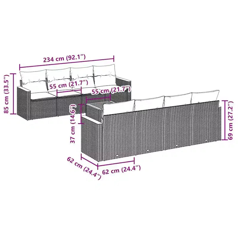 vidaXL Garden Sofa Set Black and Cream White PE Rattan Large Modular