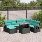 vidaXL Salon de jardin avec coussins, table et canapés 8 pièces en résine tressée - Noir