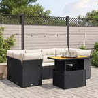 vidaXL Salon de jardin noir en résine tressée 7 pièces avec accoudoirs réglables