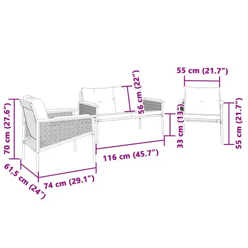 vidaXL Patio Chairs with Cushions Seating Outdoor Garden Furniture Black Steel