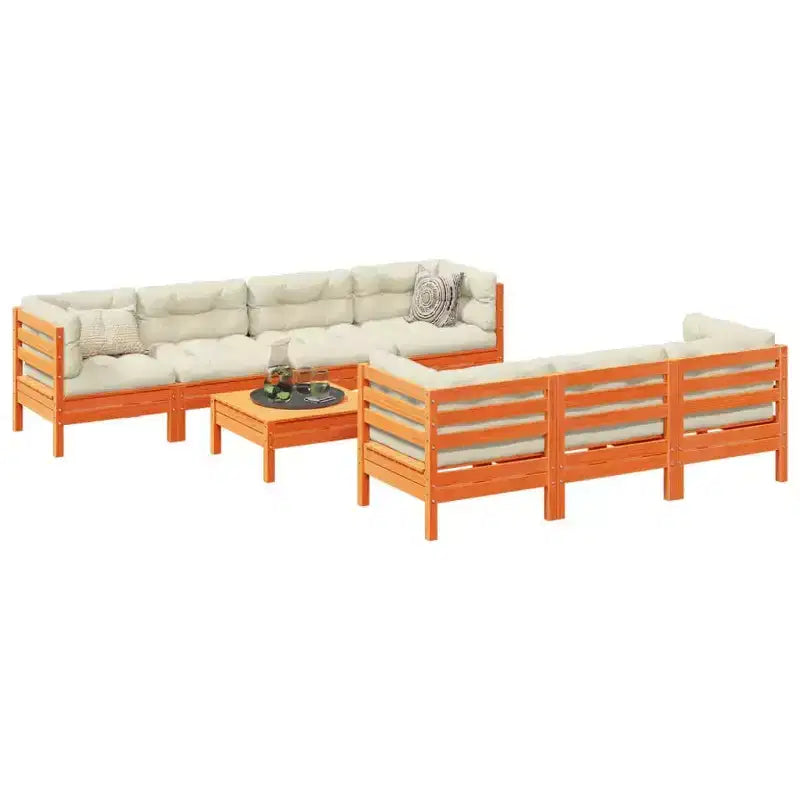 vidaXL Garden Sofa Set Wax brown Solid pine wood, Oxford fabric Large