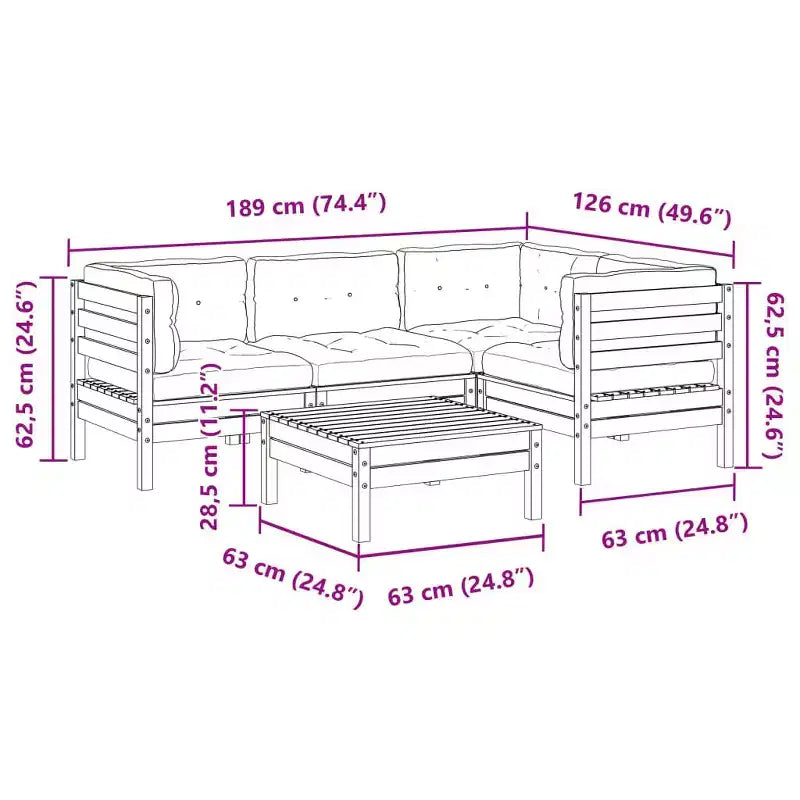 vidaXL Garden Sofa Set Wax Brown Solid Pine Wood 5 Piece Modular