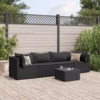 vidaXL - 5 Piece Patio Lounge Set with Black Cushions - PE Rattan, Steel Frame, Tempered Glass Coffee Table - for Garden, Terrace, Patio