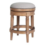HomeRoots 26 Beige And Natural Solid Wood Swivel Backless Counter Height Bar Chair