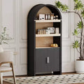 GustoWave 71'' 5 Tier Bookcase Arched Storage Cabinet, Farmhouse Wooden Kitchen Pantry Display Storage Cabinet with Open Shelves, Black