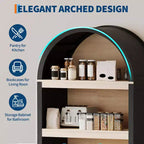 GustoWave 71'' 5 Tier Bookcase Arched Storage Cabinet, Farmhouse Wooden Kitchen Pantry Display Storage Cabinet with Open Shelves, Black