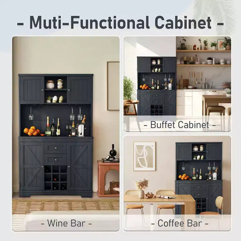 Meuble de bar à café de ferme, meuble de rangement pour le vin avec tiroirs et étagères, buffet de service pour le vin et les verres pour la salle à manger, la cuisine