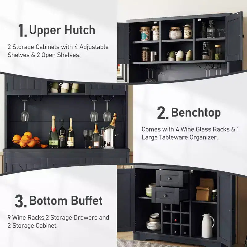 Meuble de bar à café de ferme, meuble de rangement pour le vin avec tiroirs et étagères, buffet de service pour le vin et les verres pour la salle à manger, la cuisine