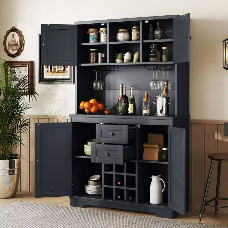 Meuble de bar à café de ferme, meuble de rangement pour le vin avec tiroirs et étagères, buffet de service pour le vin et les verres pour la salle à manger, la cuisine