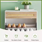 Freestanding wooden shoe cabinet with linen front, 2 flip-top drawers and closed shoe rack for a hallway, hallway or small apartment