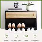 Freestanding wooden shoe cabinet with linen front, 2 flip-top drawers and closed shoe rack for a hallway, hallway or small apartment