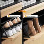 Freestanding wooden shoe cabinet with linen front, 2 flip-top drawers and closed shoe rack for a hallway, hallway or small apartment