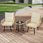 3-Piece PE Rattan Patio Furniture Set Outdoor, Waterproof UV-Resistant Wicker Chairs & Coffee Table, Cushioned Conversation Set for Garden, Balcony