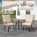 3-Piece PE Rattan Patio Furniture Set Outdoor, Waterproof UV-Resistant Wicker Chairs & Coffee Table, Cushioned Conversation Set for Garden, Balcony