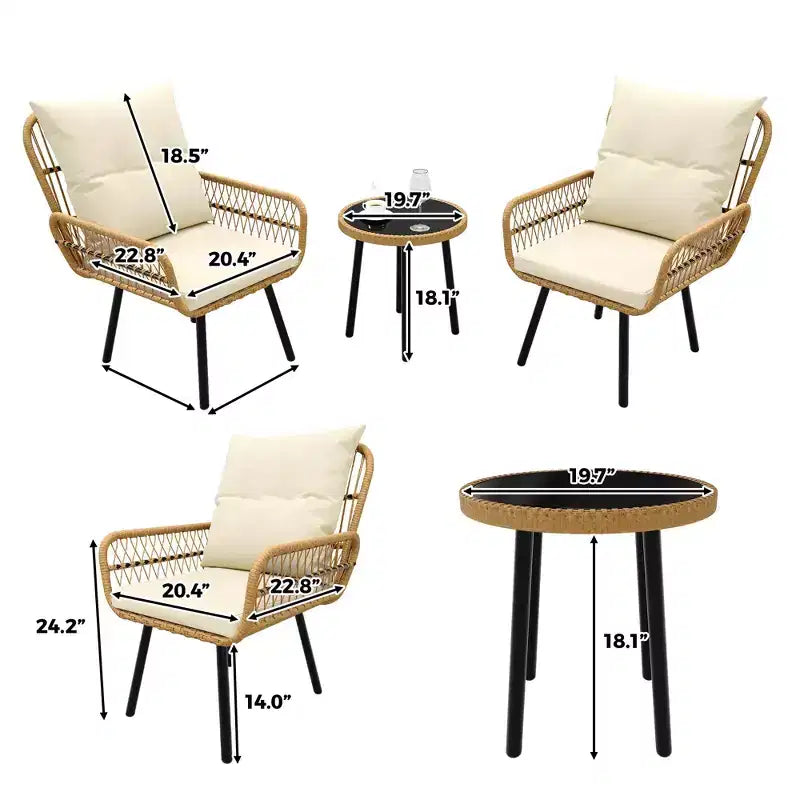 3-Piece PE Rattan Patio Furniture Set Outdoor, Waterproof UV-Resistant Wicker Chairs & Coffee Table, Cushioned Conversation Set for Garden, Balcony