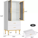 Meuble de rangement cannelé - Porte vitrée et 2 tiroirs, Étagères réglables pour Salon, Bureau et Cuisine