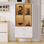 Meuble de rangement cannelé - Porte vitrée et 2 tiroirs, Étagères réglables pour Salon, Bureau et Cuisine