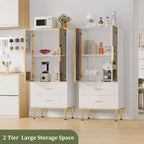 Meuble de rangement cannelé - Porte vitrée et 2 tiroirs, Étagères réglables pour Salon, Bureau et Cuisine