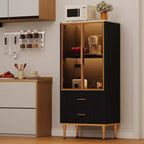 Meuble de rangement cannelé - Porte vitrée et 2 tiroirs, Étagères réglables pour Salon, Bureau et Cuisine