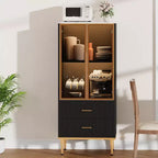 Meuble de rangement cannelé - Porte vitrée et 2 tiroirs, Étagères réglables pour Salon, Bureau et Cuisine