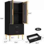 Meuble de rangement cannelé - Porte vitrée et 2 tiroirs, Étagères réglables pour Salon, Bureau et Cuisine