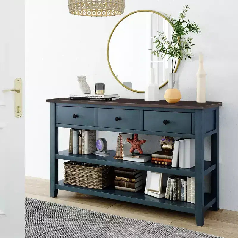 Okak 50IN Retro Console Table with 3 Drawers, Entryway Table with Wood Frame and Legs, Hallway Table with Two Shelves for Living Room, Foyer