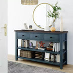 Okak 50IN Retro Console Table with 3 Drawers, Entryway Table with Wood Frame and Legs, Hallway Table with Two Shelves for Living Room, Foyer