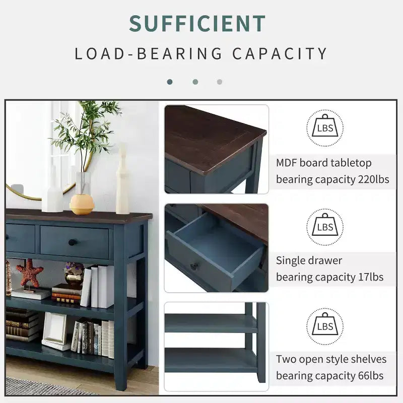 Okak 50IN Retro Console Table with 3 Drawers, Entryway Table with Wood Frame and Legs, Hallway Table with Two Shelves for Living Room, Foyer