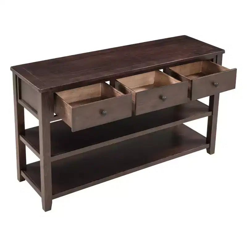 Okak 50IN Retro Console Table with 3 Drawers, Entryway Table with Wood Frame and Legs, Hallway Table with Two Shelves for Living Room, Foyer