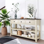 Okak 50IN Retro Console Table with 3 Drawers, Entryway Table with Wood Frame and Legs, Hallway Table with Two Shelves for Living Room, Foyer