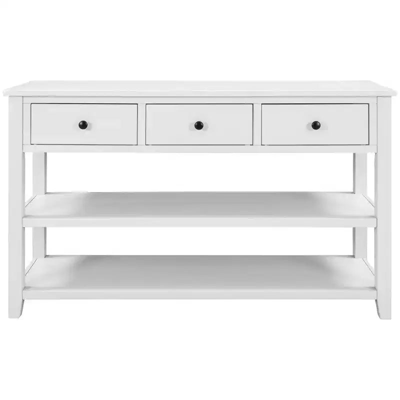 Okak 50IN Retro Console Table with 3 Drawers, Entryway Table with Wood Frame and Legs, Hallway Table with Two Shelves for Living Room, Foyer